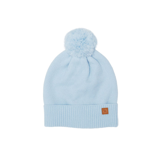 Classic Knit Pom Pom Hat for Kids and Women’s sizes in light blue crafted with soft knit fabric, luxe faux fur pom detail, and winter-ready durability for everyday adventures. It's so soft it feels like cashmere.