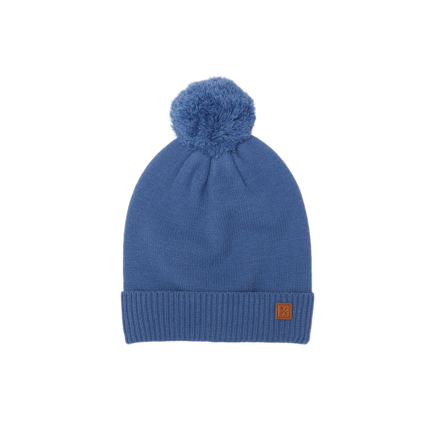 Classic Knit Pom Pom Hat for Kids and Women’s sizes in blue crafted with soft knit fabric, luxe faux fur pom detail, and winter-ready durability for everyday adventures. It's so soft it feels like cashmere.