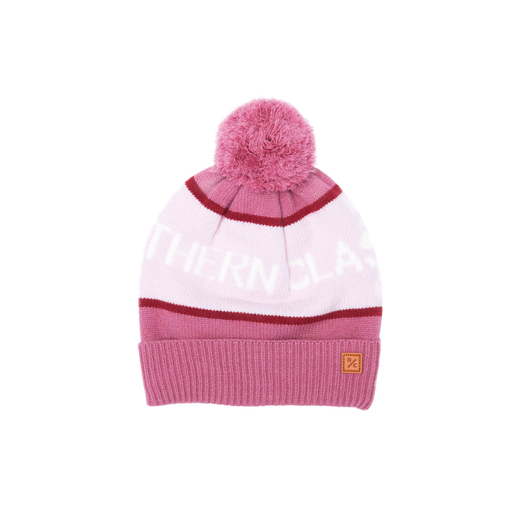 Classic Knit Pom Pom Hat for Kids and Women’s sizes in rose pink, light pink, and red, crafted with soft knit fabric, luxe faux fur pom detail, and winter-ready durability for everyday adventures. It's so soft it feels like cashmere.