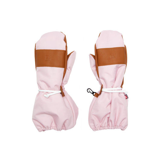 Kids and women's light pink mittens for boys and girls, featuring warm insulation, soft fleece lining, and waterproof exterior, designed for skiing and winter snow sports to keep hands warm in cold weather