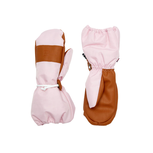 Kids and women's light pink mittens for boys and girls, featuring warm insulation, soft fleece lining, and waterproof exterior, designed for skiing and winter snow sports to keep hands warm in cold weather