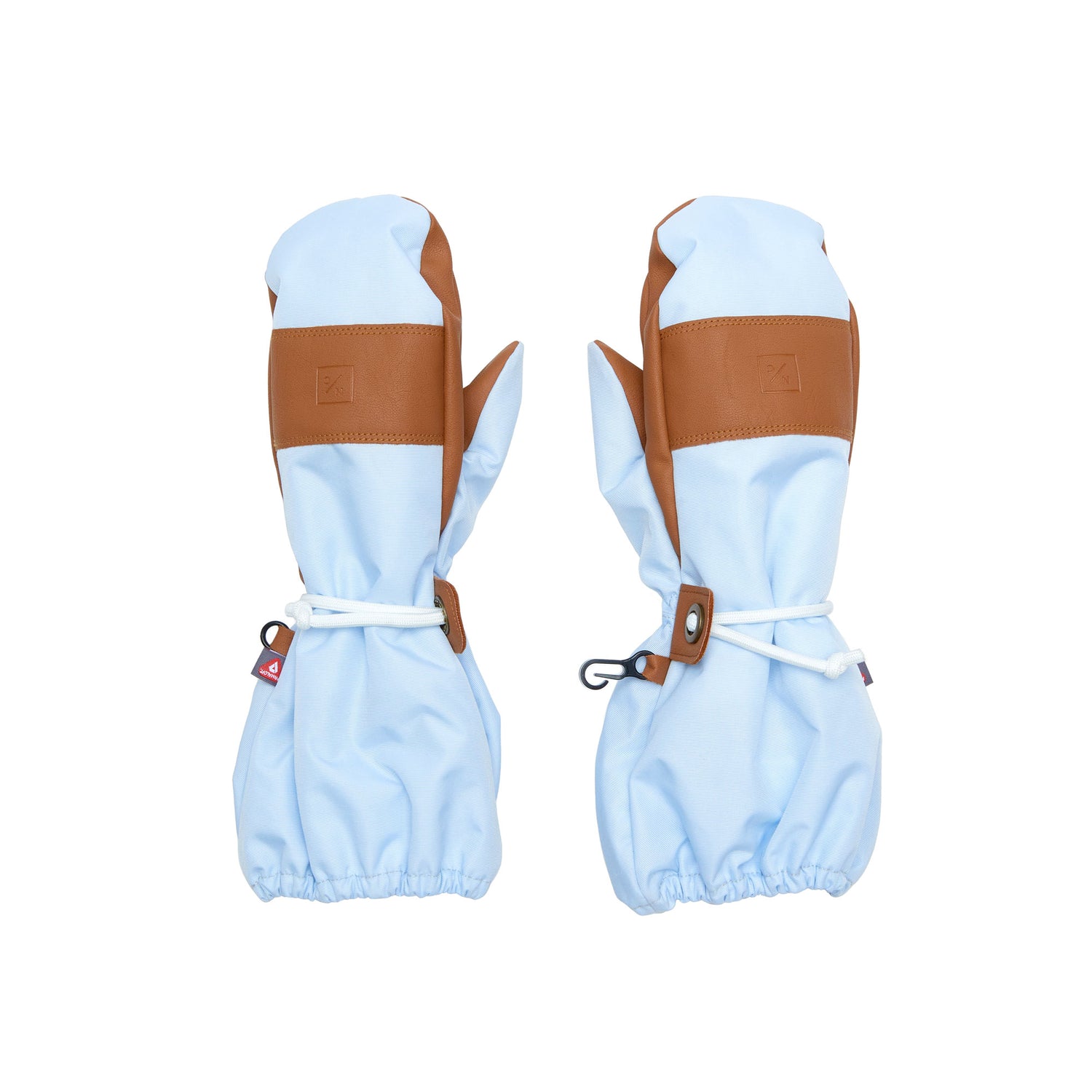 Kids and women's light blue mittens for boys and girls, featuring warm insulation, soft fleece lining, and waterproof exterior, designed for skiing and winter snow sports to keep hands warm in cold weather