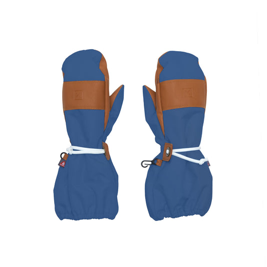 Kids and women's blue mittens for boys and girls, featuring warm insulation, soft fleece lining, and waterproof exterior, designed for skiing and winter snow sports to keep hands warm in cold weather