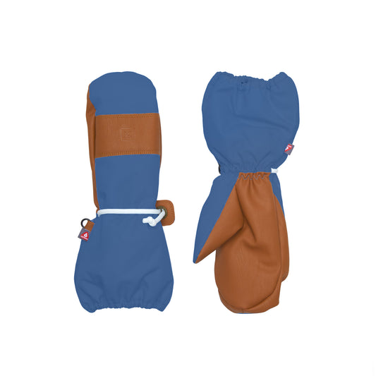 Kids and women's blue mittens for boys and girls, featuring warm insulation, soft fleece lining, and waterproof exterior, designed for skiing and winter snow sports to keep hands warm in cold weather