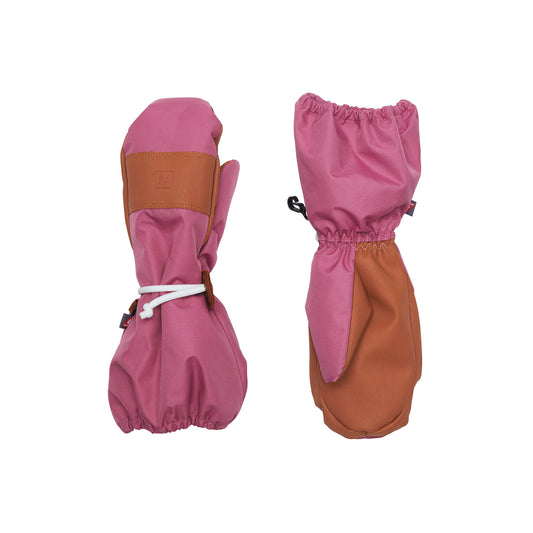 Kids rose pink mittens for boys and girls, featuring warm insulation, soft fleece lining, and waterproof exterior, designed for skiing and winter snow sports to keep hands warm in cold weather
