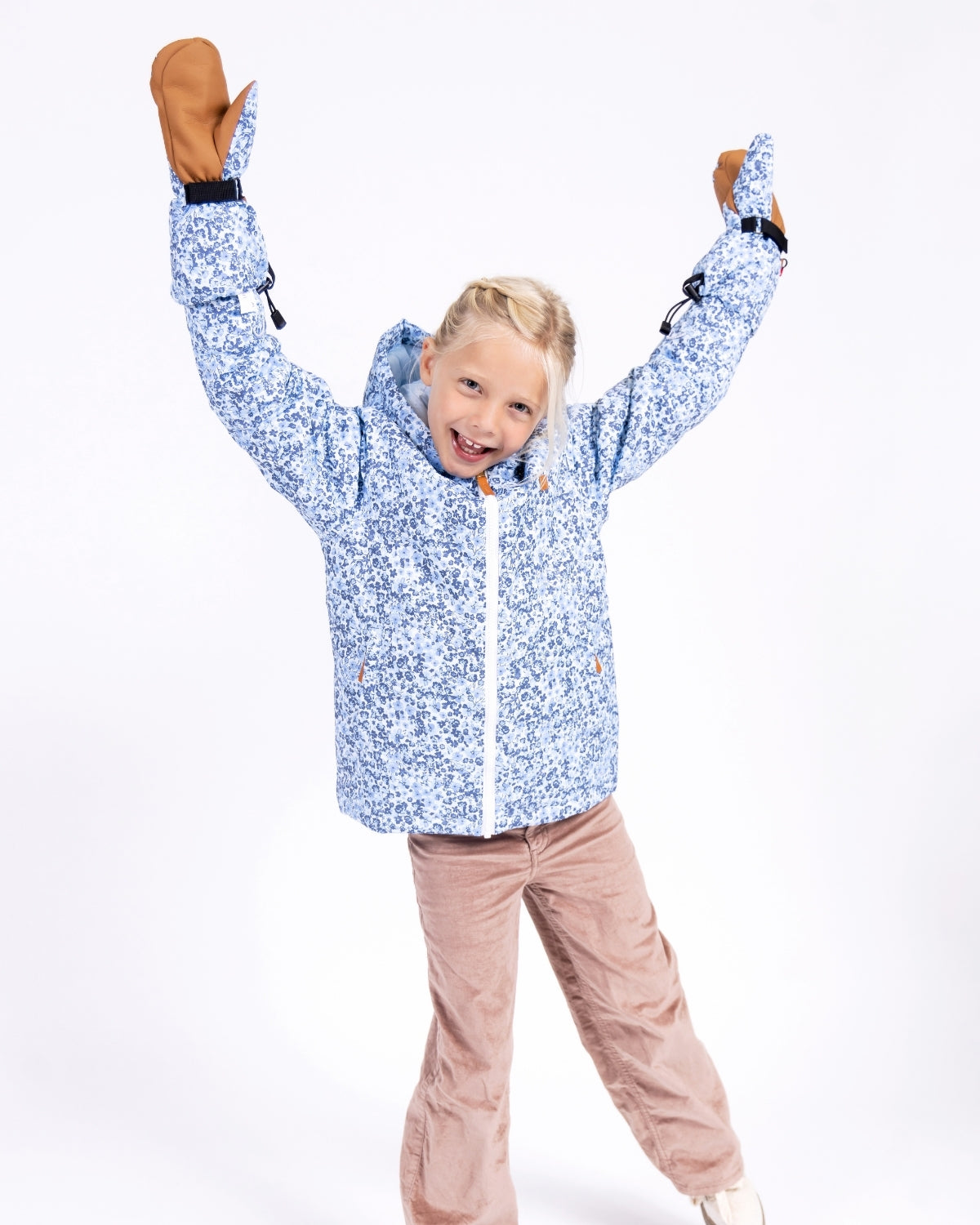 Kids Waterproof Mitten in Blue Ditsy Floral