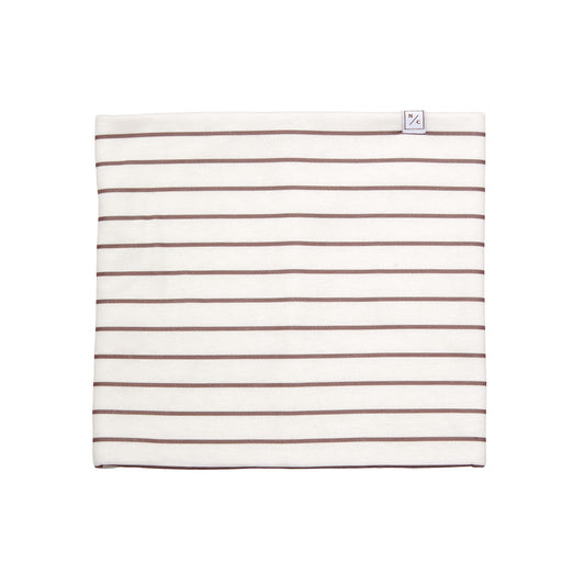 Kids and women's striped brown and white fleece neck warmer for boys and girls, made with soft, breathable fabric to keep necks warm during outdoor play, skiing, and winter snow activities