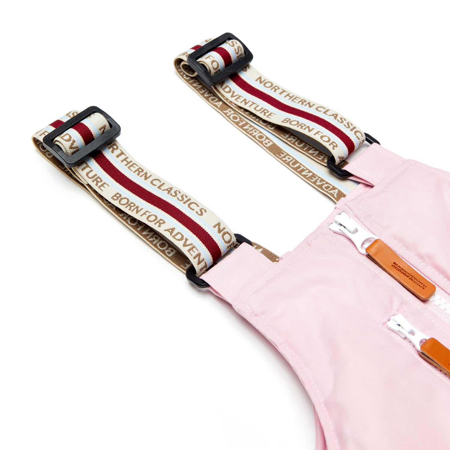 Kids light pink snow bib pants with adjustable straps, waterproof fabric, and reinforced knees for winter play and ski for girls