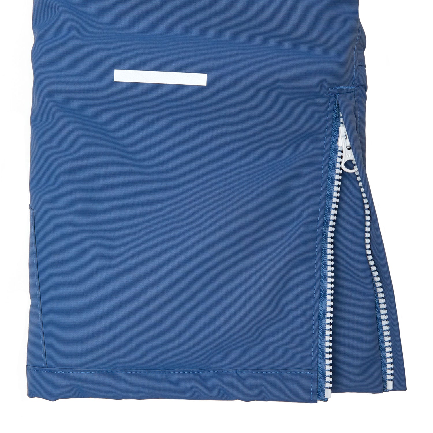 Kids blue snow bib pants with adjustable straps, waterproof fabric, and reinforced knees for winter play