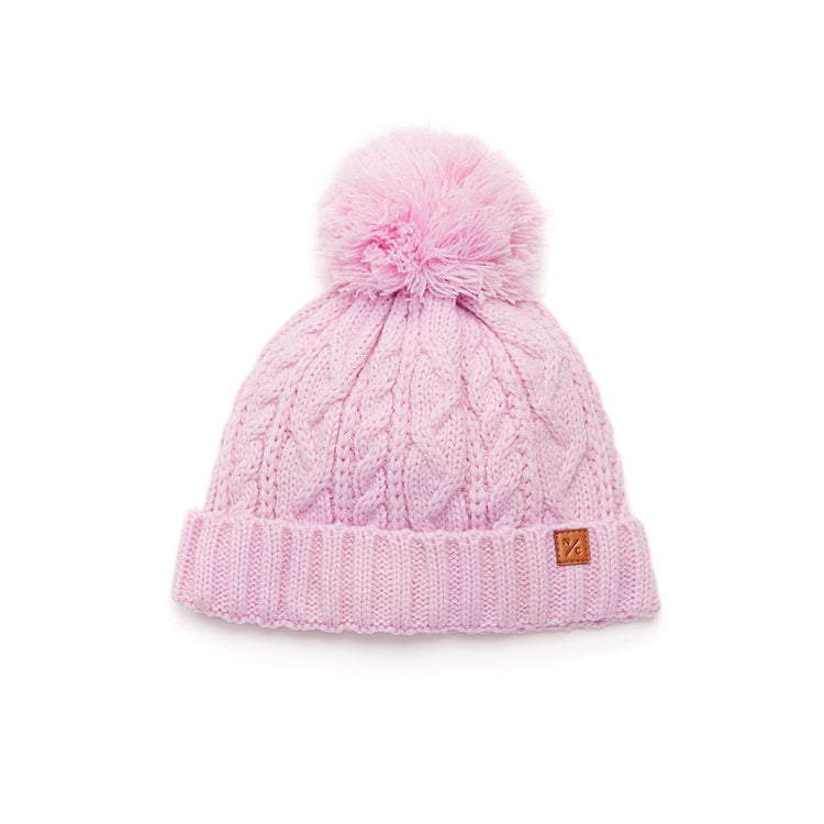 Classic Cable Knit Pom Pom Hat in Soft Pink