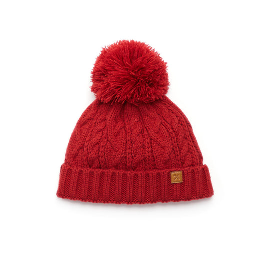 Classic Cable Knit Pom Pom Hat in Red